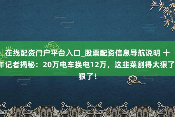 在线配资门户平台入口_股票配资信息导航说明 十年记者揭秘：20万电车换电12万，这韭菜割得太狠了！